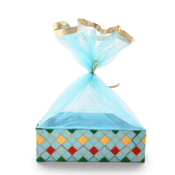 Sky Blue Colorful Border Hamper Basket | Festive & Corporate Gift Packaging