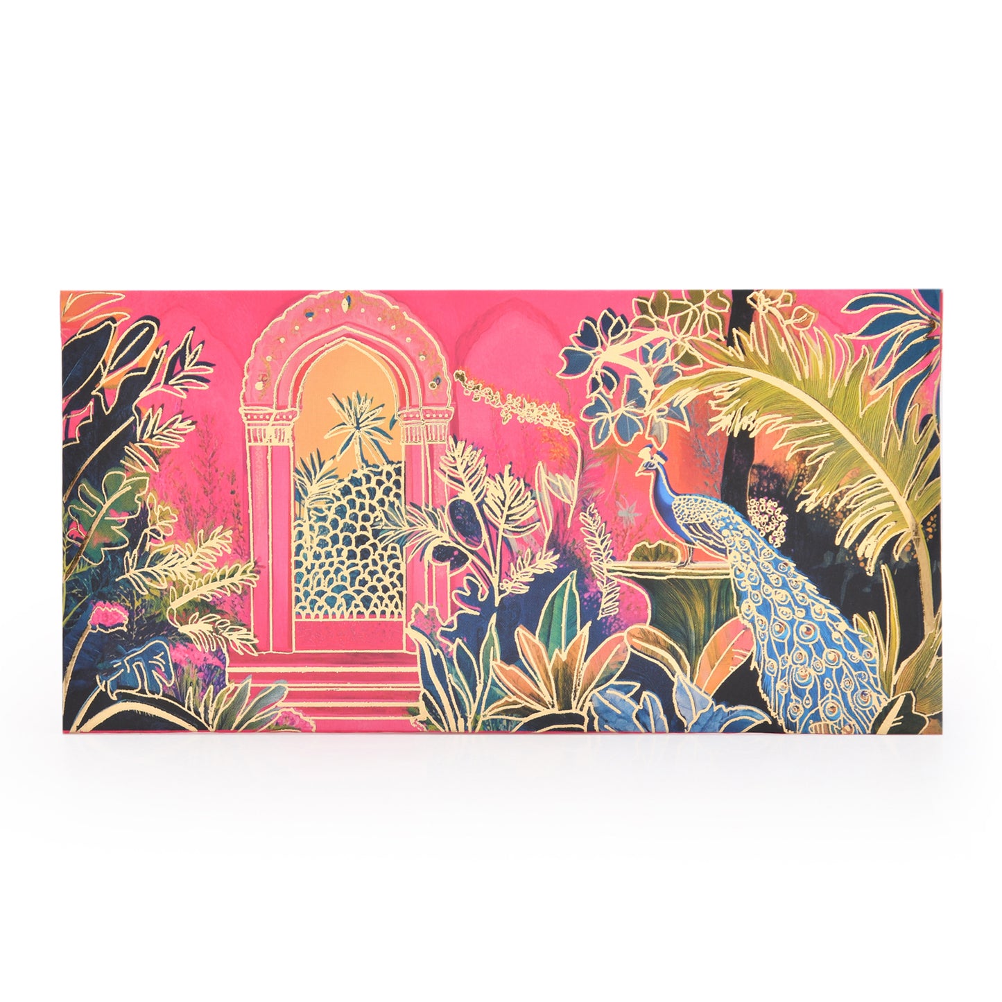 Pink Mughal Garden Peacock Envelope