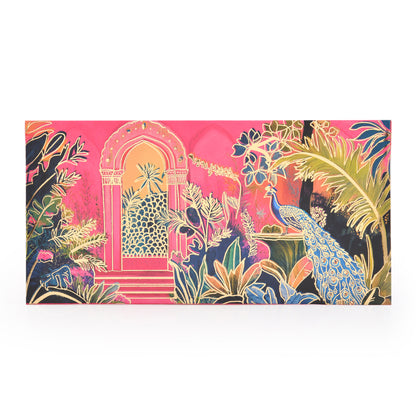 Pink Mughal Garden Peacock Envelope