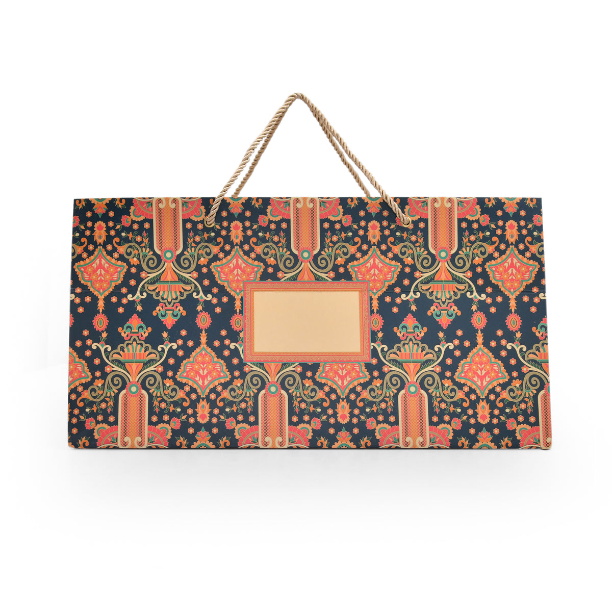 Traditional Paisley Motif Printed Paper Gift Bag 14.4 × 9.4 × 7.5 Inch | Luxury Hamper & Gift Packaging