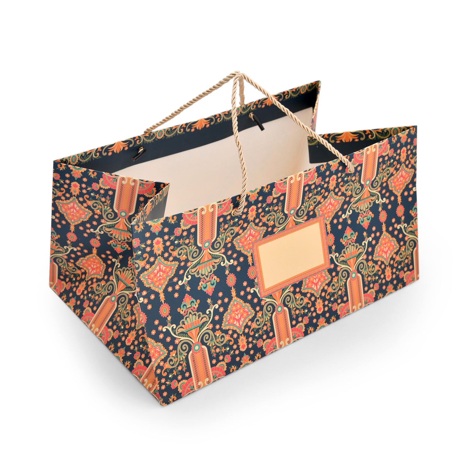 Traditional Paisley Motif Printed Paper Gift Bag 14.4 × 9.4 × 7.5 Inch | Luxury Hamper & Gift Packaging