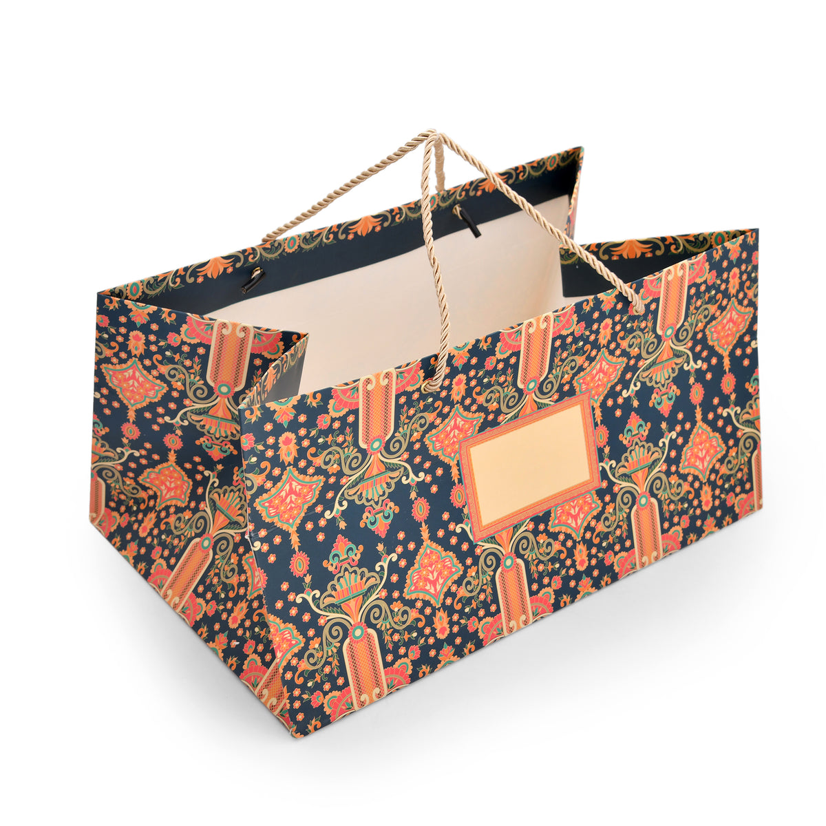 Traditional Paisley Motif Printed Paper Gift Bag 14.4 × 9.4 × 7.5 Inch | Luxury Hamper & Gift Packaging