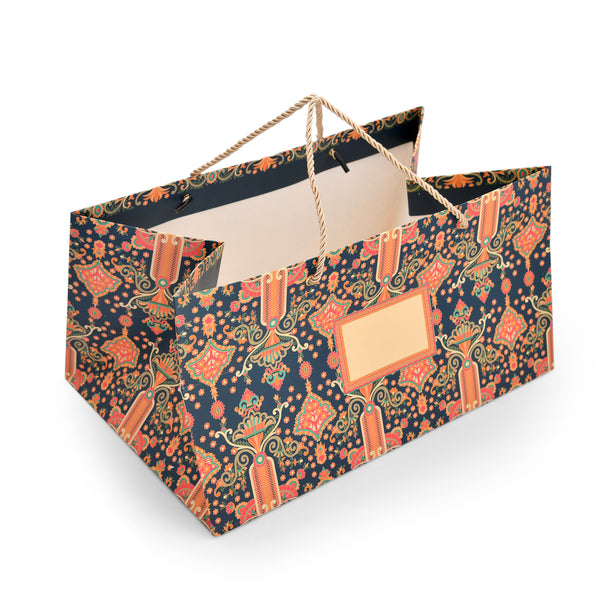 Traditional Paisley Motif Printed Paper Gift Bag 14.4 × 9.4 × 7.5 Inch | Luxury Hamper & Gift Packaging