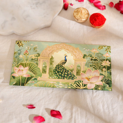 Green Peacock Print Envelope
