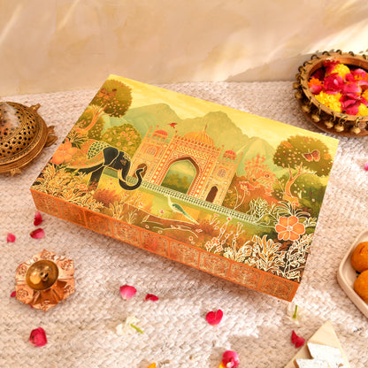Yellow Elephant Foil Magnetic File Box | 1kg Premium Mithai Gift Packaging Box