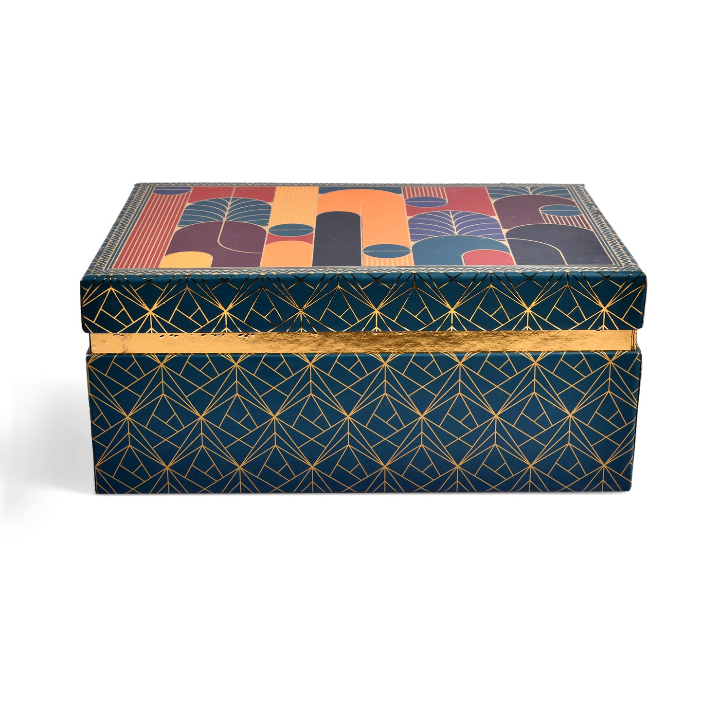 Dark Green Border with Mid-Century Modern Print Rigid Gift Box – Premium Hamper with 5-Cavity Tray & Dual Glass Jars