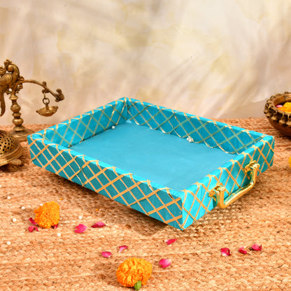 Traditional Rama Green Wooden Square Lace Hamper Tray | Premium Rakhi Gift Tray