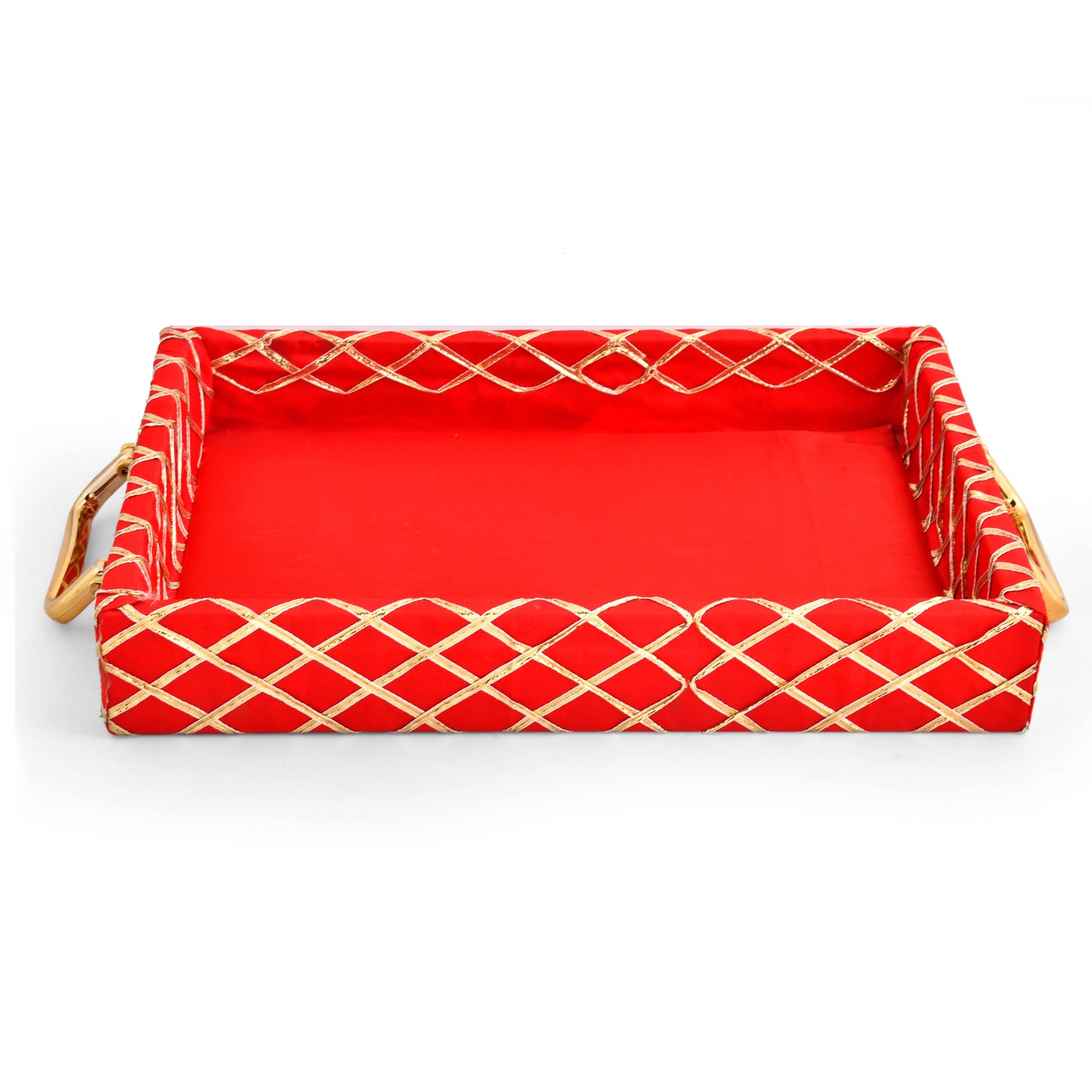 Traditional Red Wooden Square Lace Hamper Tray | Premium Rakhi Gift Presentation Tray