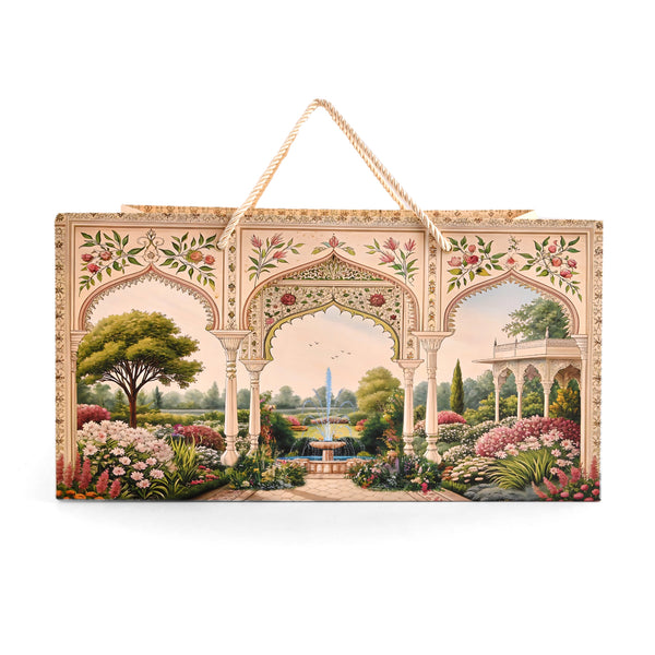 Cream Royal Garden Printed Paper Gift Bag 14.4 × 9.4 × 7.5 Inch | Luxury Hamper & Gift Packaging