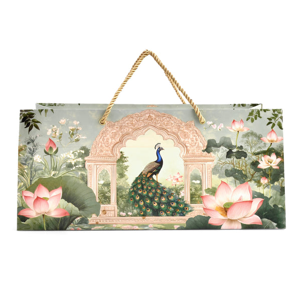 Green Garden Peacock Paper Bag | Premium Gift Shop & Festive Event Packaging