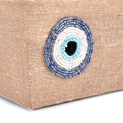 Jute Evil Eye Hamper Basket with Gold Satin Lining | Wedding Return Gift & Festive Gifting Basket