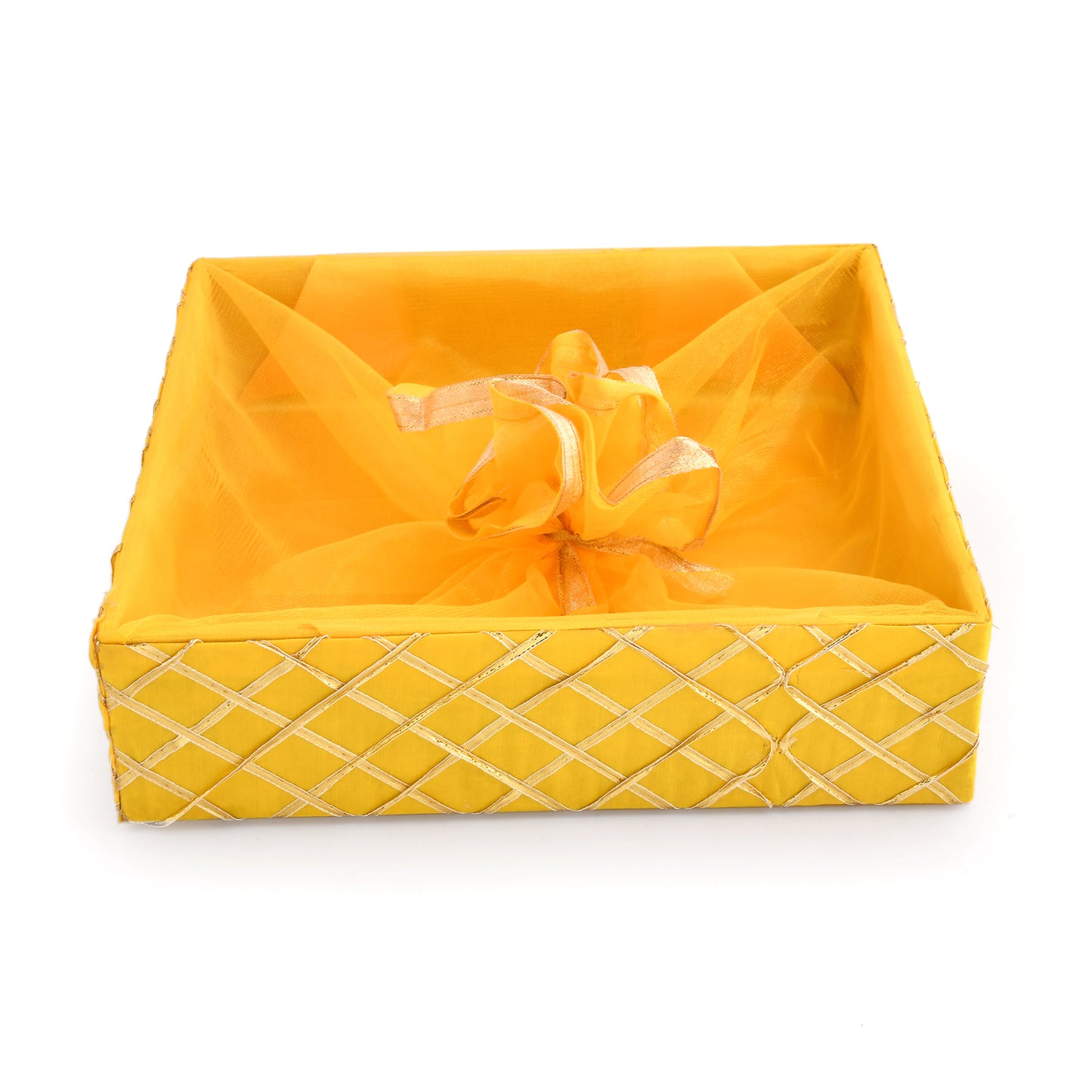 Square Lace Yellow Gift Basket  | Festive & Return Gift Packaging