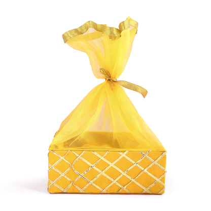 Square Lace Yellow Gift Basket  | Festive & Return Gift Packaging