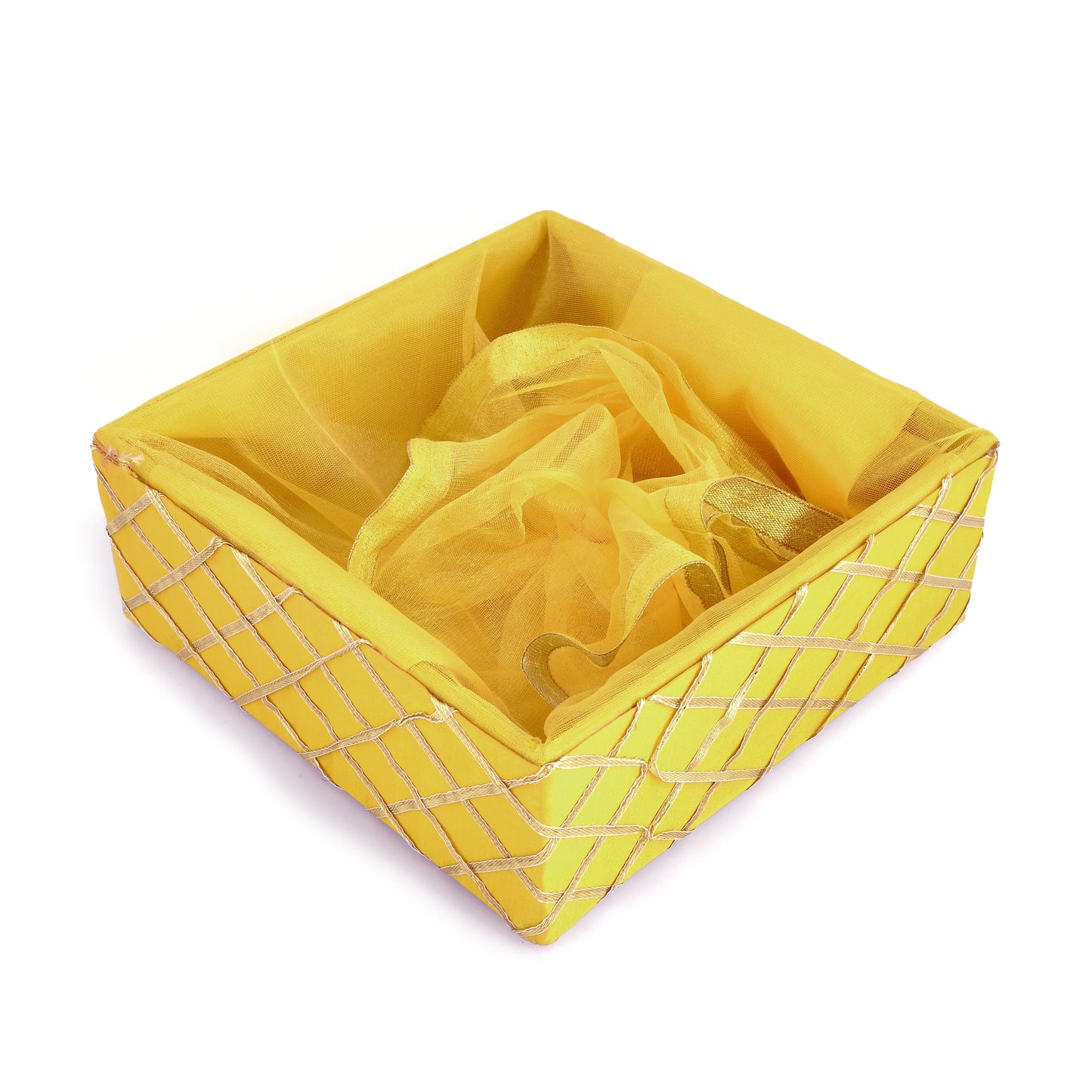 Square Lace Yellow Gift Basket  | Festive & Return Gift Packaging