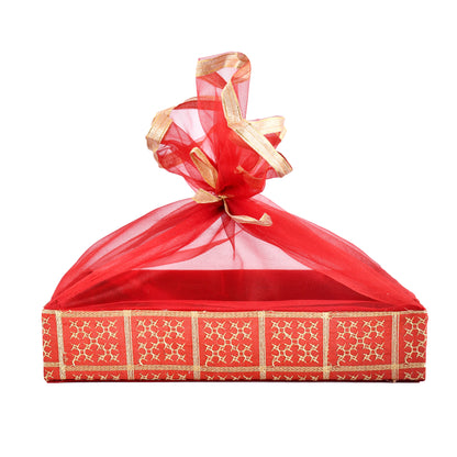 Gold Embroidery Cherry Red  Net Hamper Basket |  Shagun & Festive Gift Basket