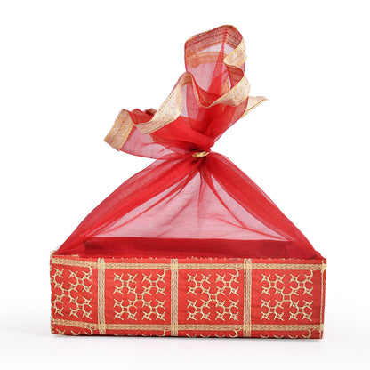 Gold Embroidery Cherry Red  Net Hamper Basket |  Shagun & Festive Gift Basket