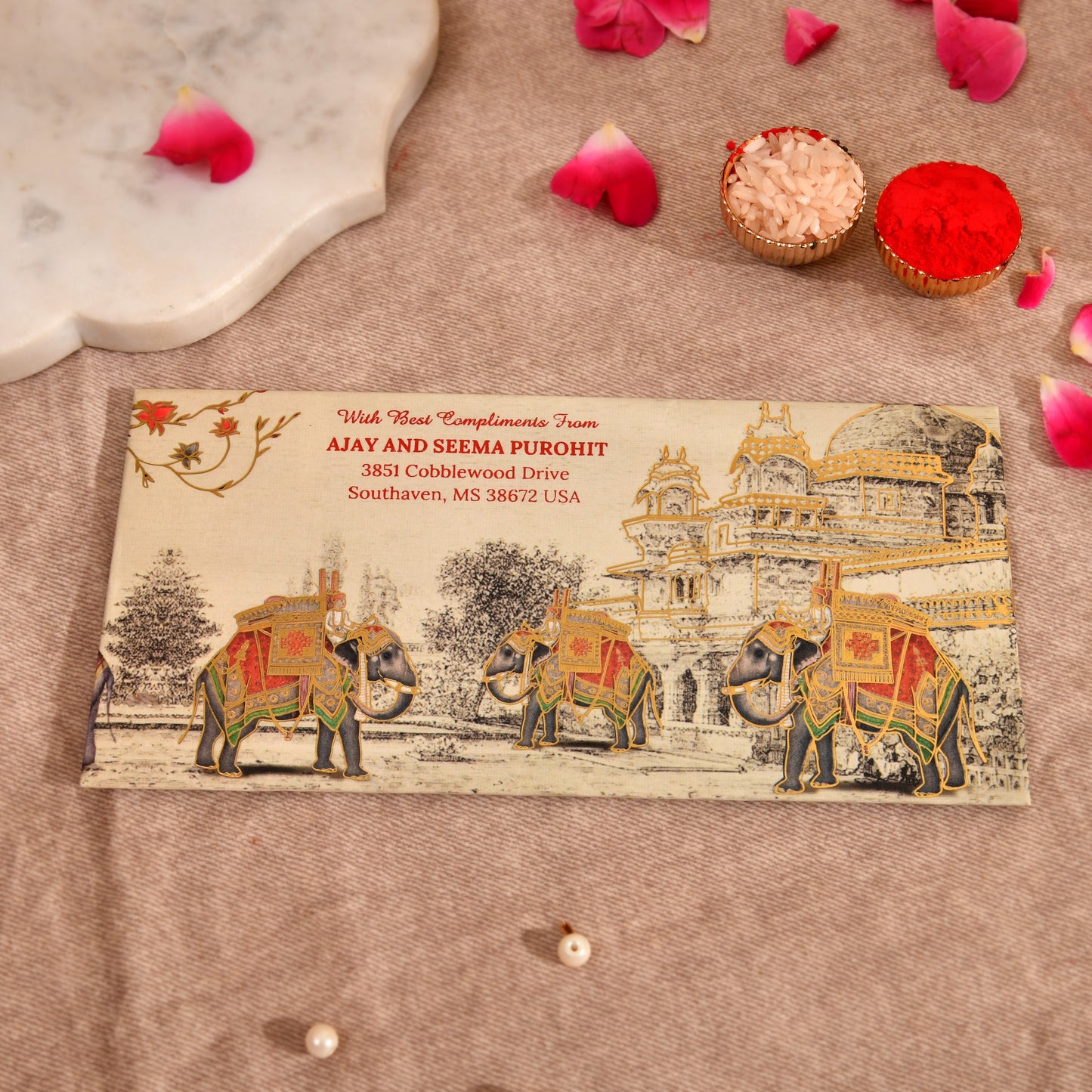 Personalised Beige Elephant Matte Envelope 18.42x8.89 cm