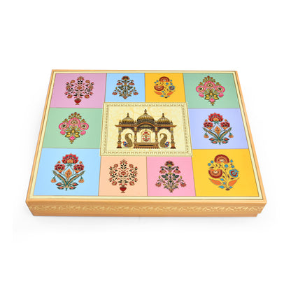 Rajwadi Pooja Theme Foil Print Saree Hamper Box | Wedding Trousseau & Festive Gifting