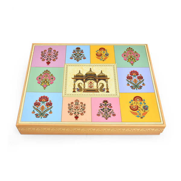 Rajwadi Pooja Theme Foil Print Saree Hamper Box | Wedding Trousseau & Festive Gifting