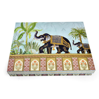 Blue Royal Elephant Foil Print Lawana Box  | Premium Shagun & Wedding Gift Box