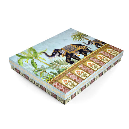 Blue Royal Elephant Foil Print Lawana Box  | Premium Shagun & Wedding Gift Box