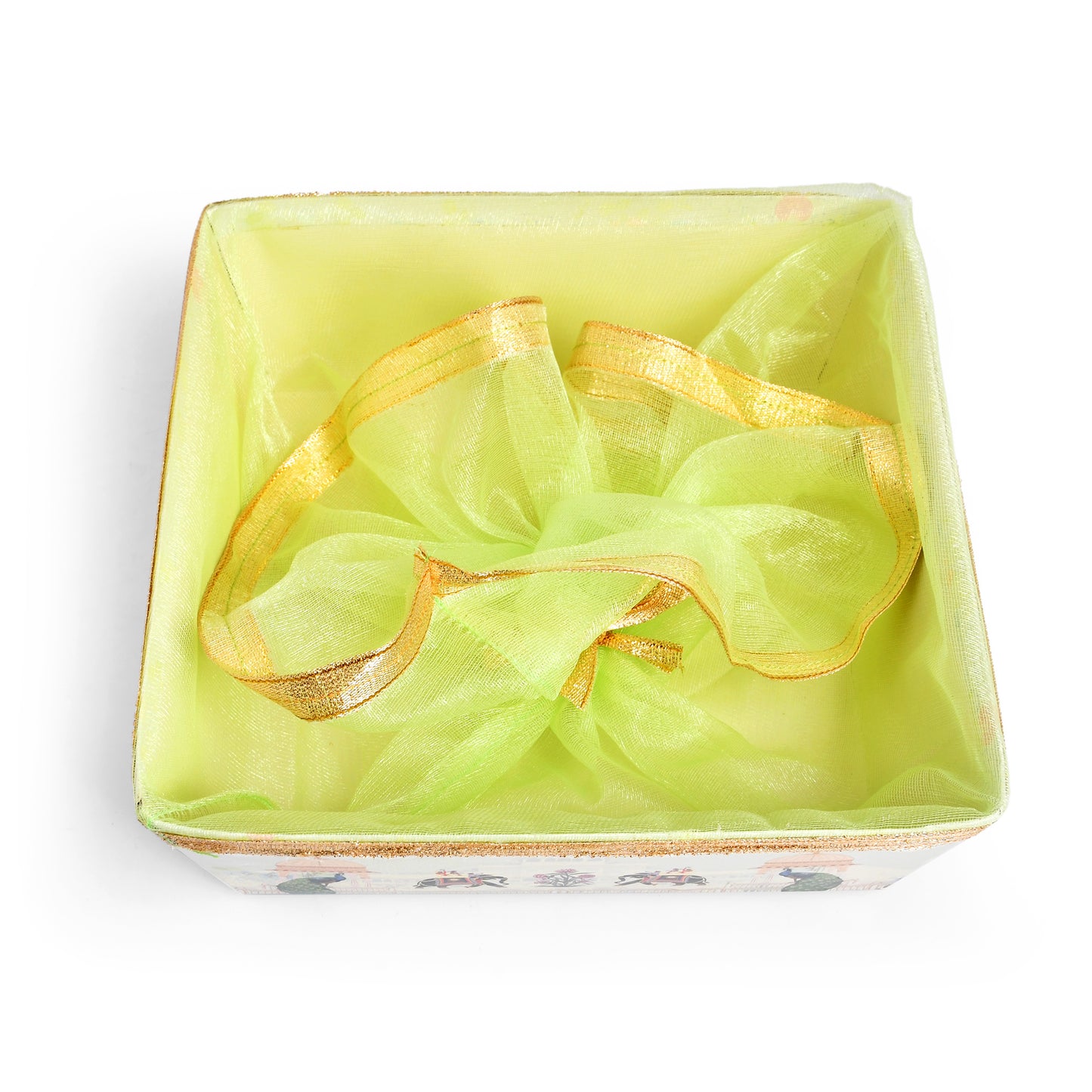 Green Peacock Print Hamper Basket with Net Cover | Diwali & Wedding Gift Basket