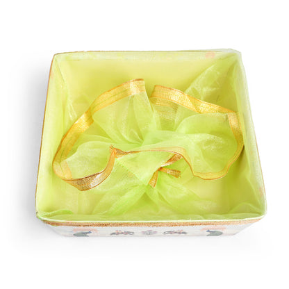 Green Peacock Print Hamper Basket with Net Cover | Diwali & Wedding Gift Basket