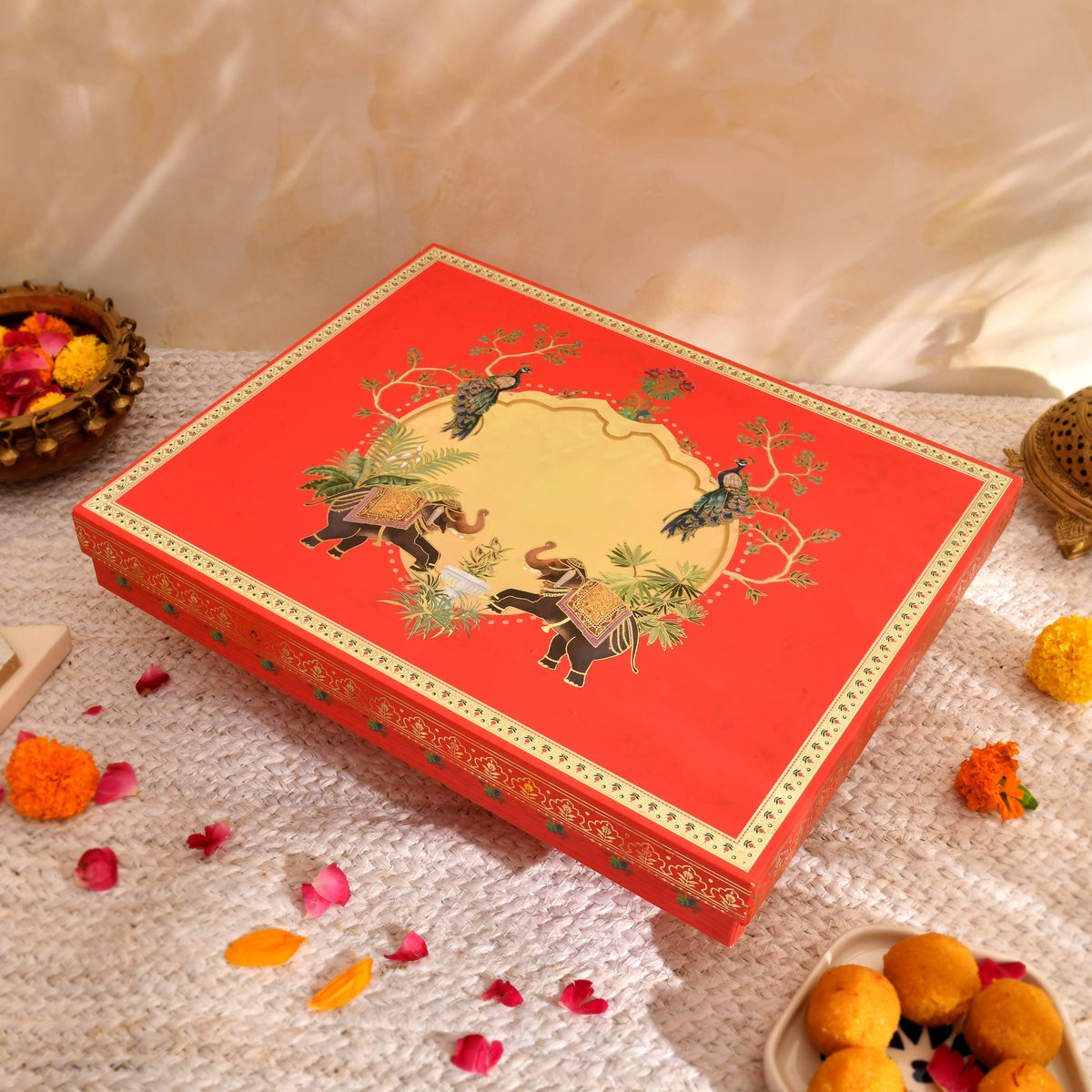 Royal Pink Foil Print Premium Bhaji Box For Wedding