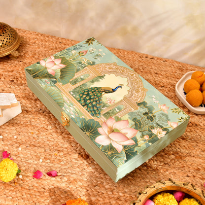 Lotus with Peacock Premium Wooden Sweet Box |1 KG Festive Gifting Box