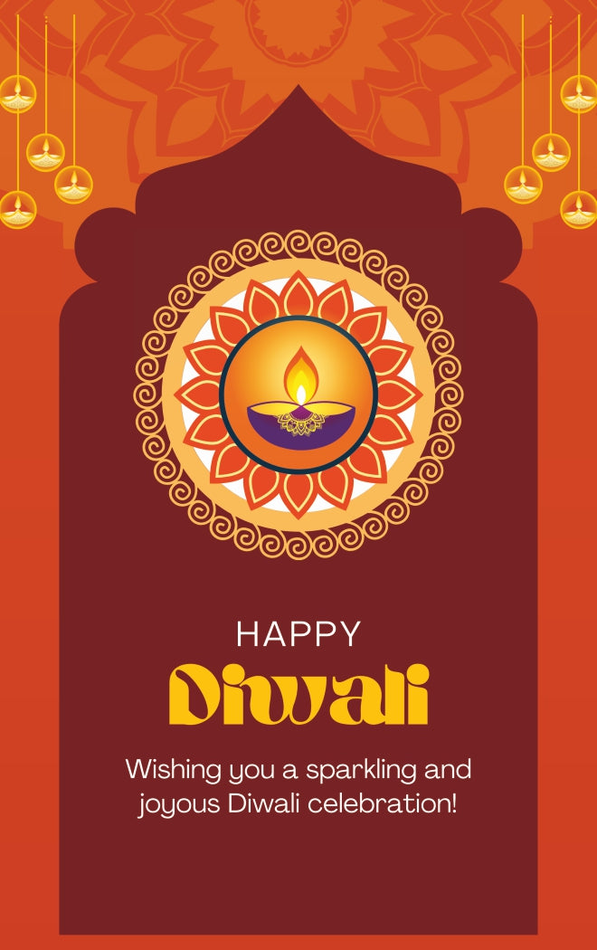 Happy Diwali Tag – Rangoli & Traditional Diya Sparkle Label | Grownex Packaging | Tags & Stickers