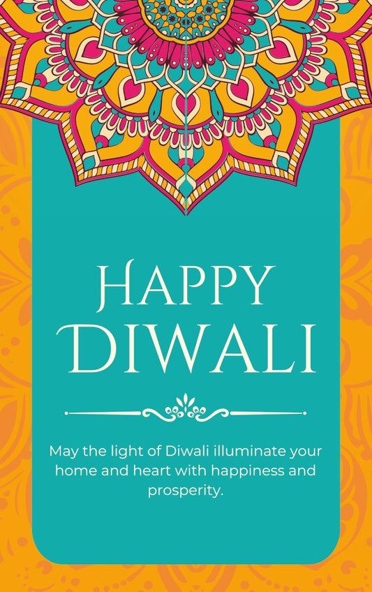 Happy Diwali Tag – Teal Mandala & Floral Gift Label | Grownex Packaging | Tags & Stickers