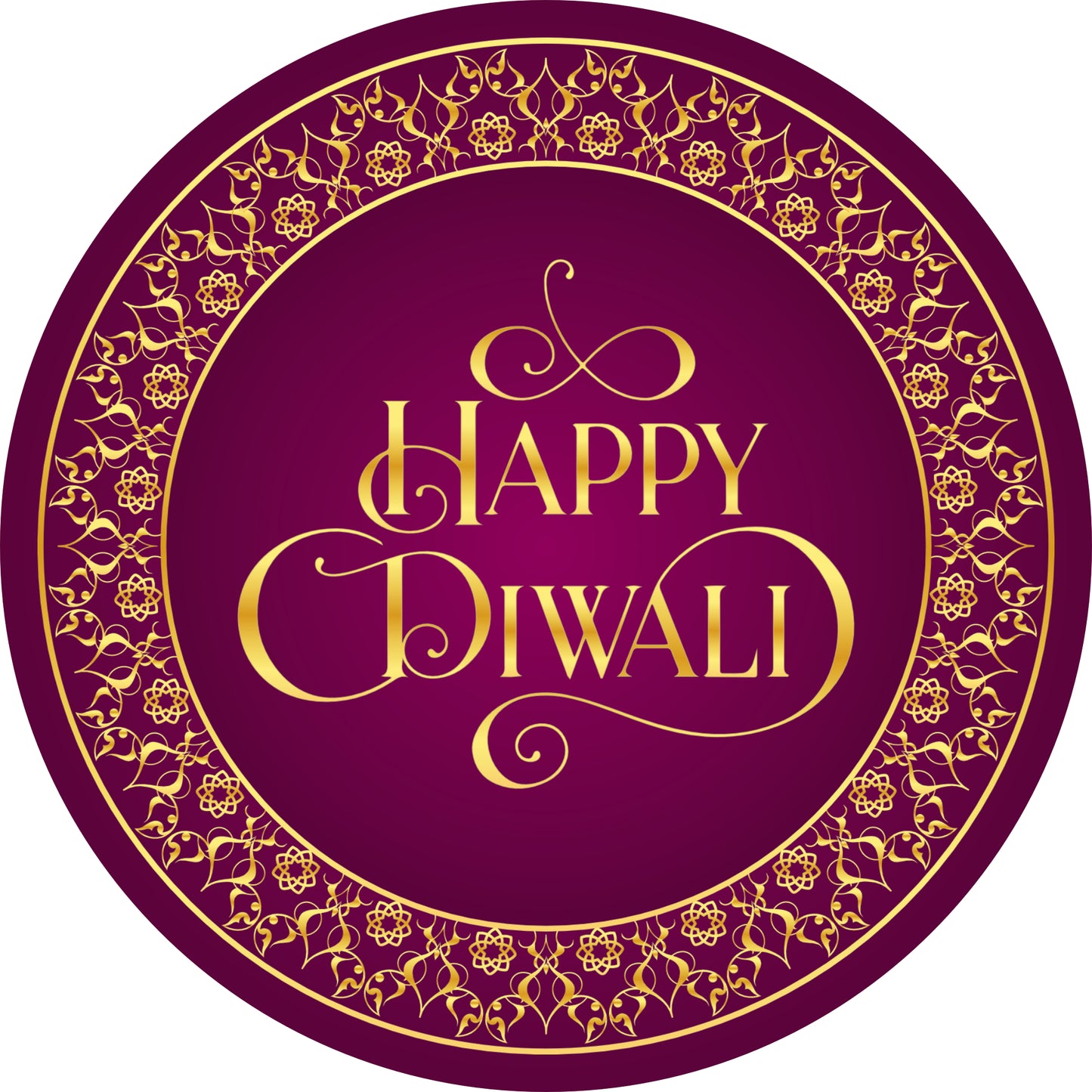 Happy Diwali Sticker – Royal Maroon & Golden Floral Design | Grownex Packaging | Tags & Stickers