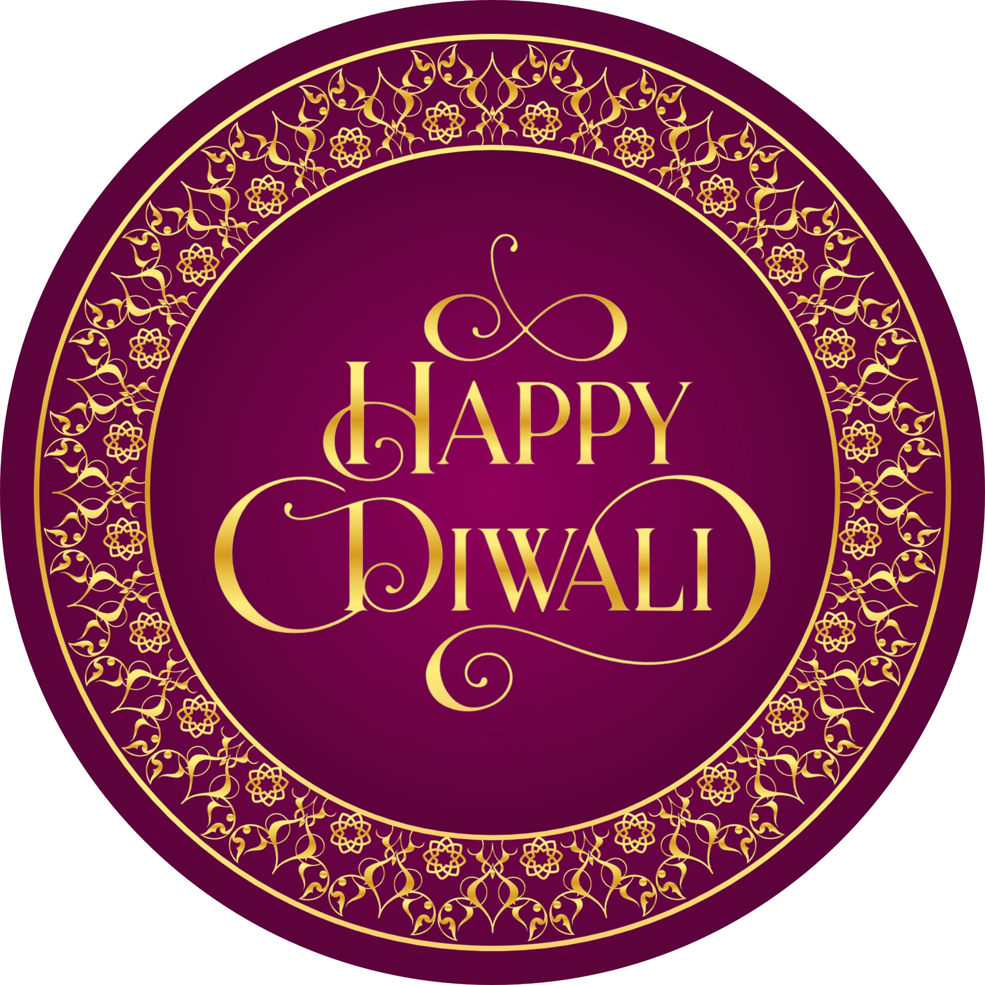Happy Diwali Sticker – Royal Maroon & Golden Floral Design | Grownex Packaging | Tags & Stickers