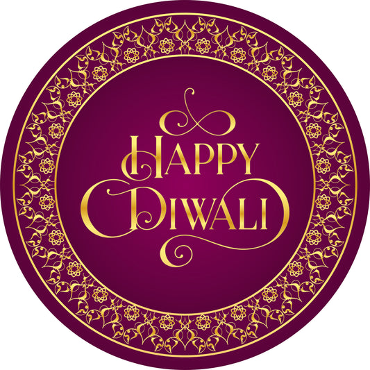 Happy Diwali Sticker – Royal Maroon & Golden Floral Design | Grownex Packaging | Tags & Stickers