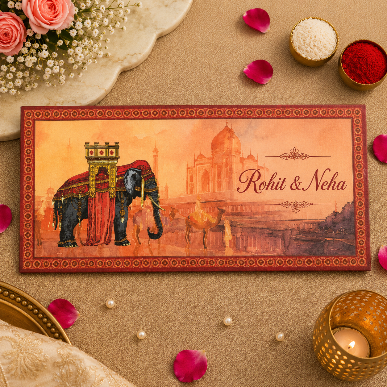 Personalised Red Elephant Foil Matte Envelope 18.42x8.89 cm