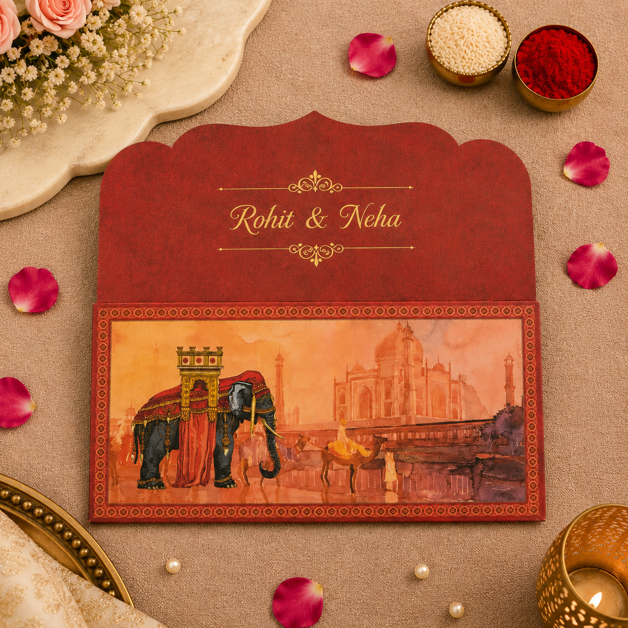 Personalised Red Elephant Foil Matte Envelope 18.42x8.89 cm