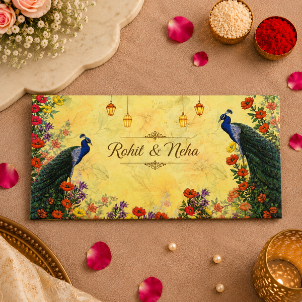 Personalised Beige Peacock Matte Envelope 18.42x8.89 cm
