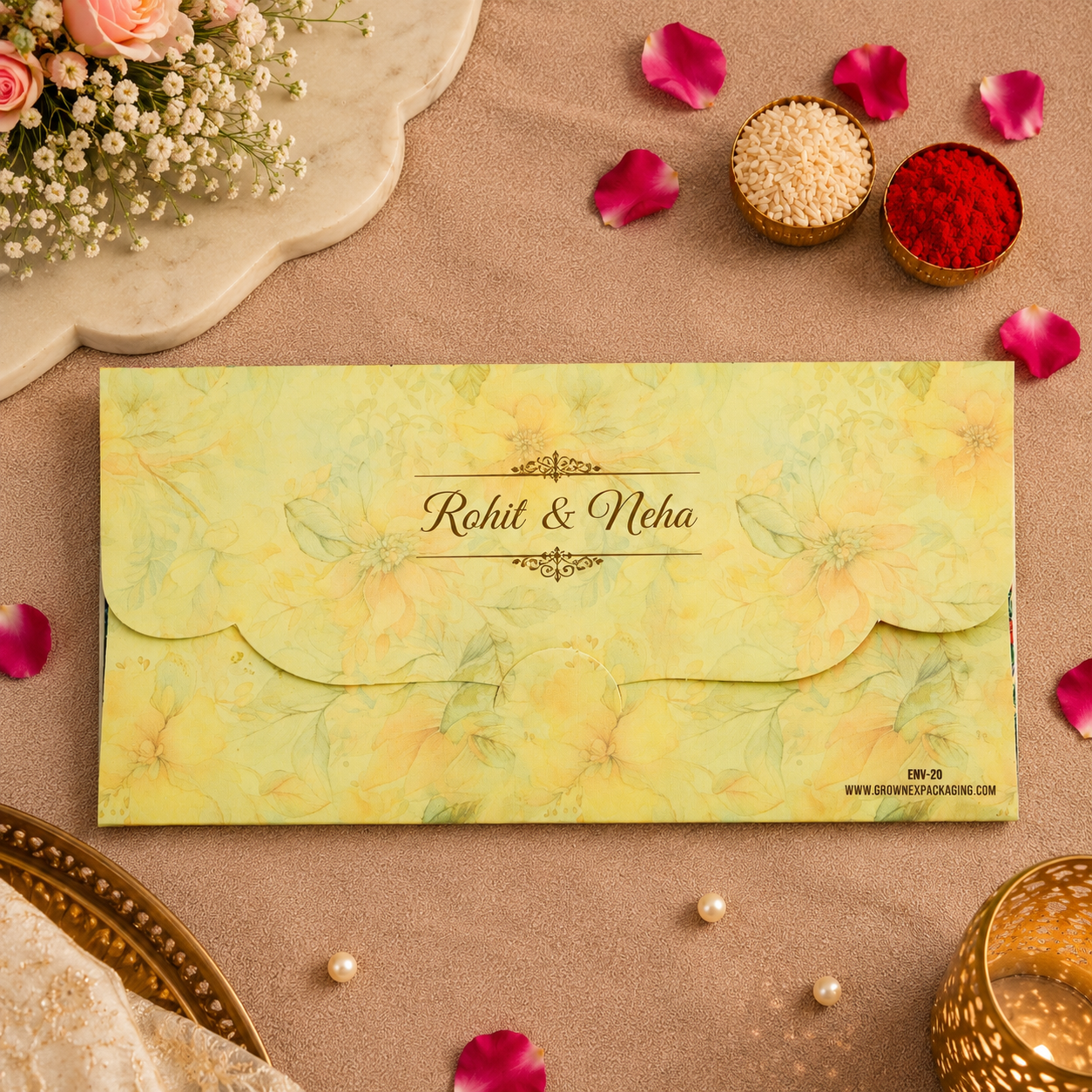 Personalised Beige Peacock Matte Envelope 18.42x8.89 cm