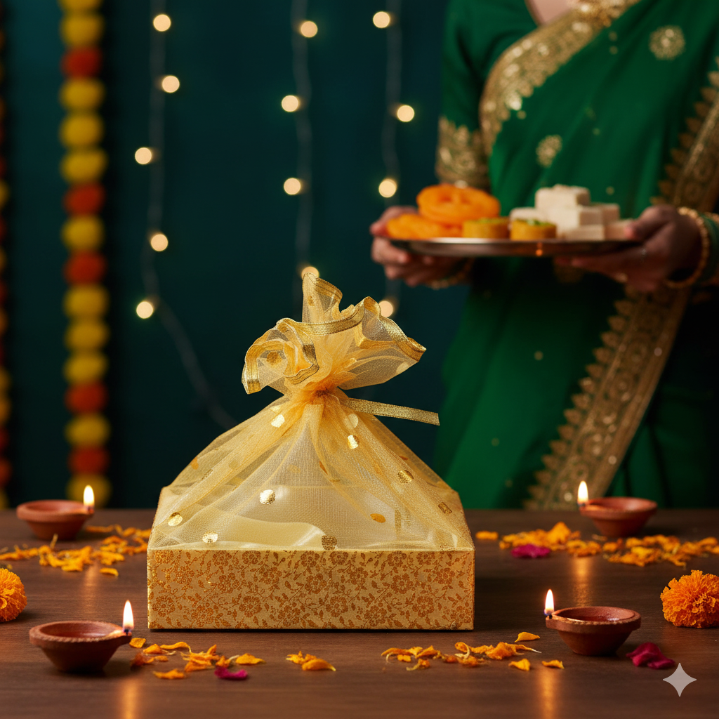 Floral Gold Gift Hamper Basket | Grownex Packaging | Basket & Tray