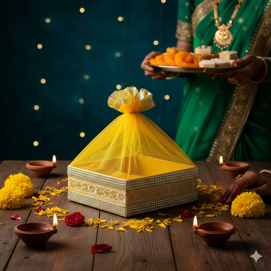 Yellow Gift Hamper Basket | Grownex Packaging | Basket & Tray