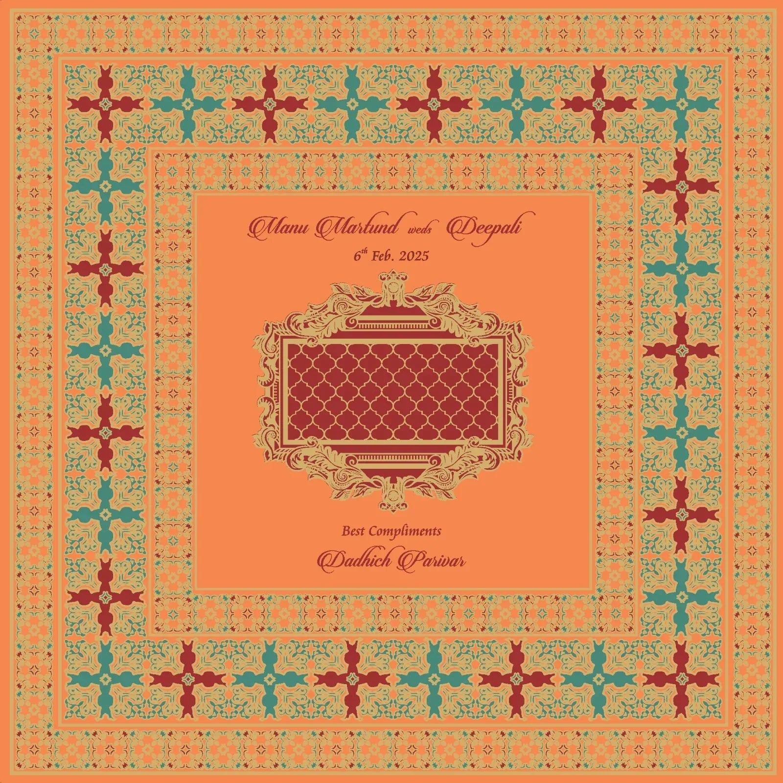 Golden Foil Orange Custom 5 Partitions Lawana Box Lid Pattern | Grownex Packaging | Sweet Box