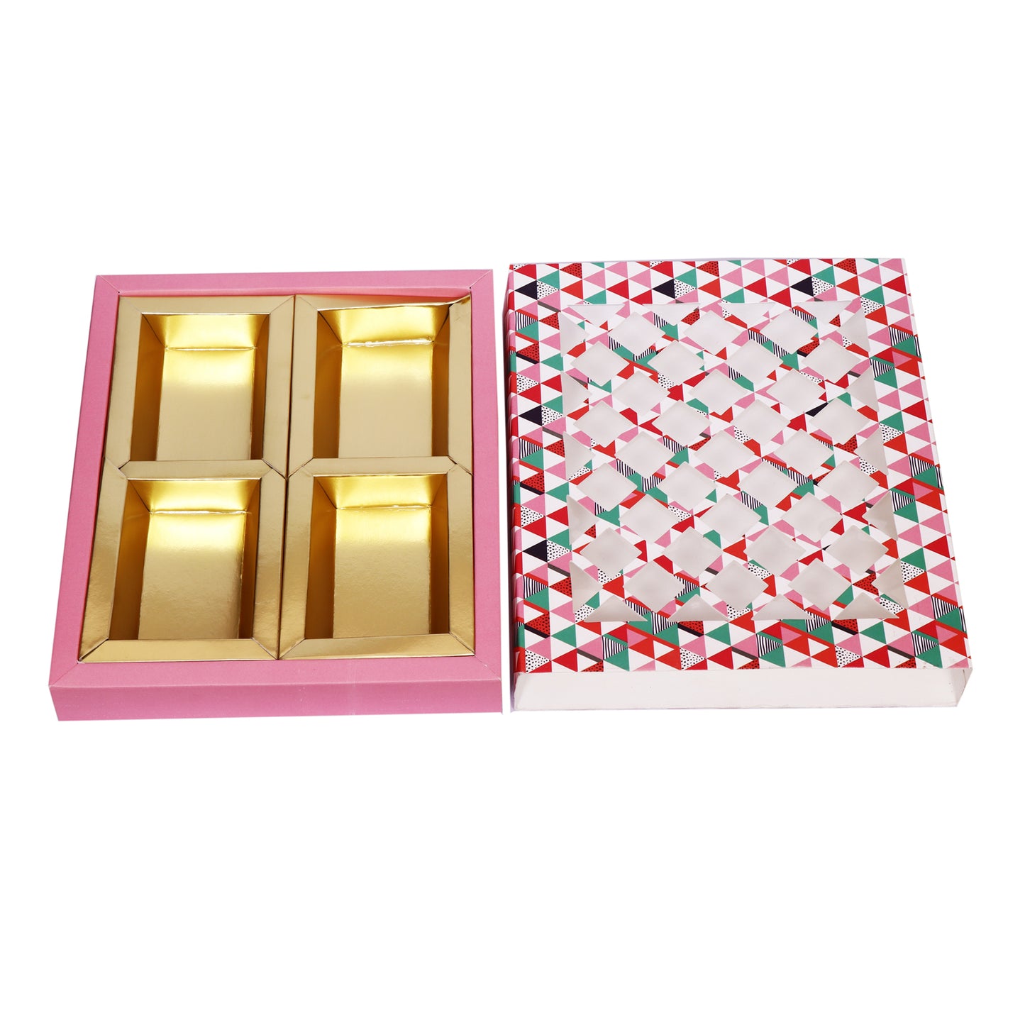 Net Pattern 4 Dryfruit Folding Box - Pink