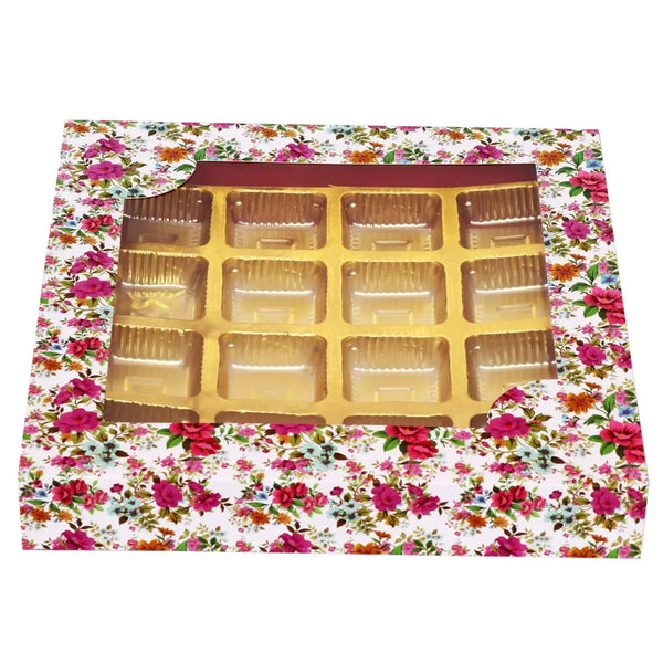 16 Cavity Folding Chocolates Packing Box - Floral Red | Grownex Packaging | Chocolate Box