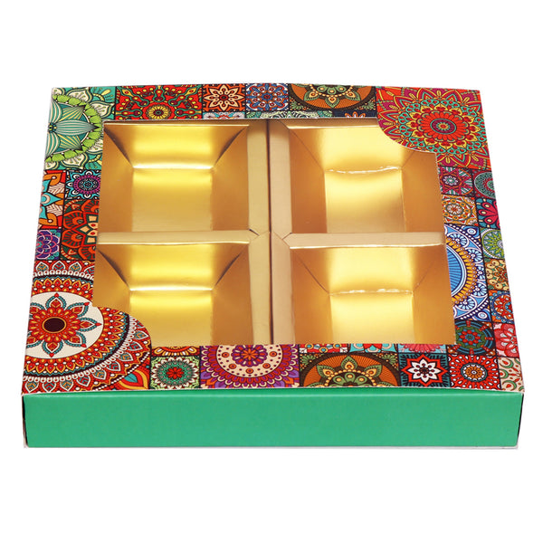 Green Floral Print Square Dry Fruit Folding Box