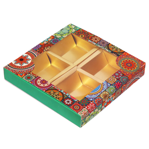 Green Floral Print Square Dry Fruit Folding Box