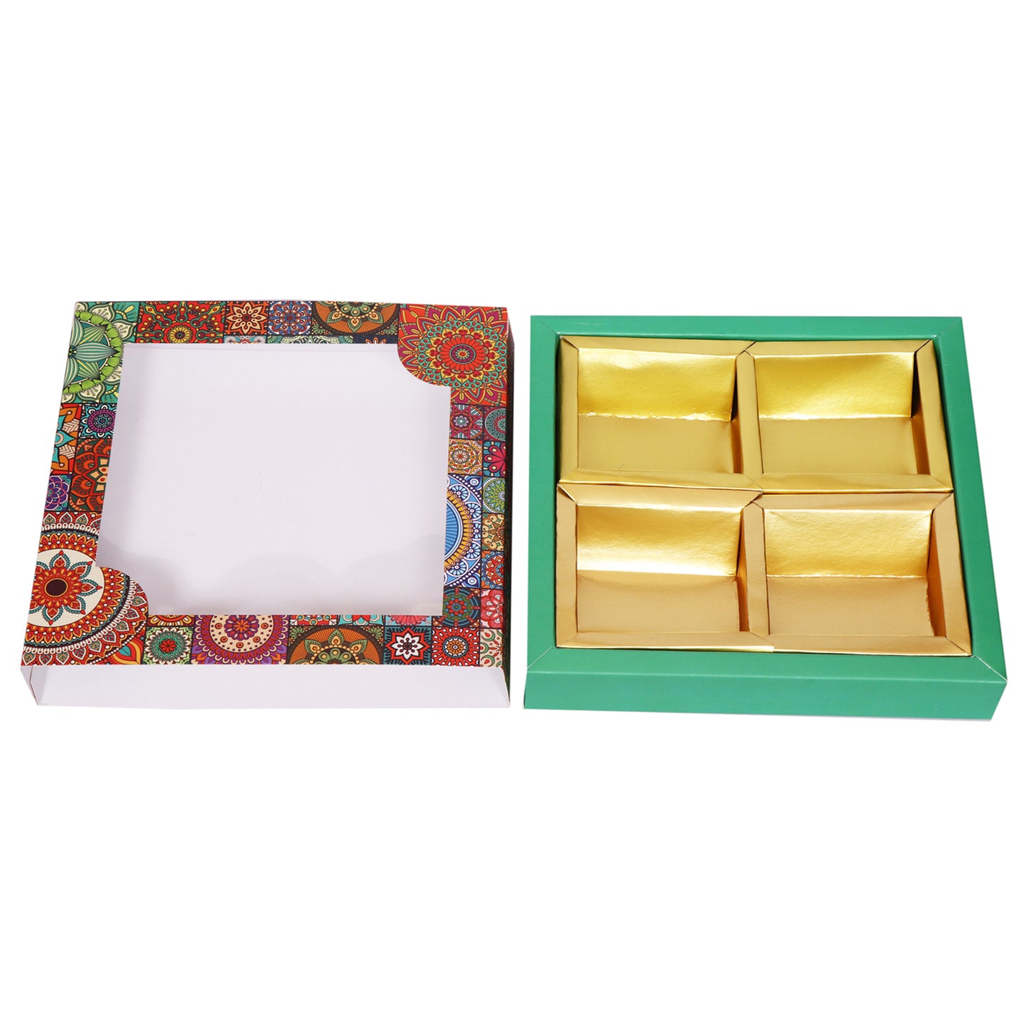 Square 4 Dryfruit Folding Box - Green