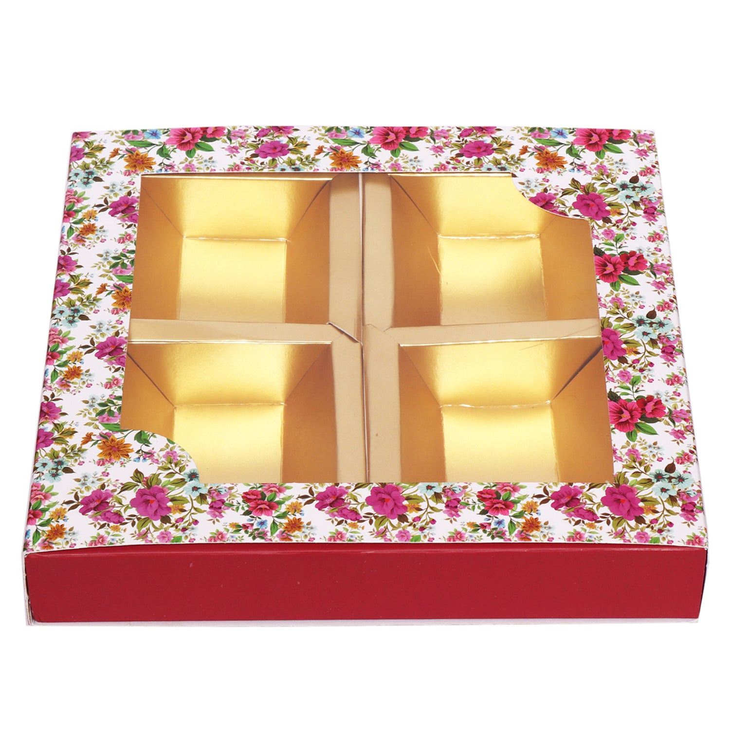 Square 4 Dryfruit Folding Box - Floral Print | Grownex Packaging | Dry Fruit Box