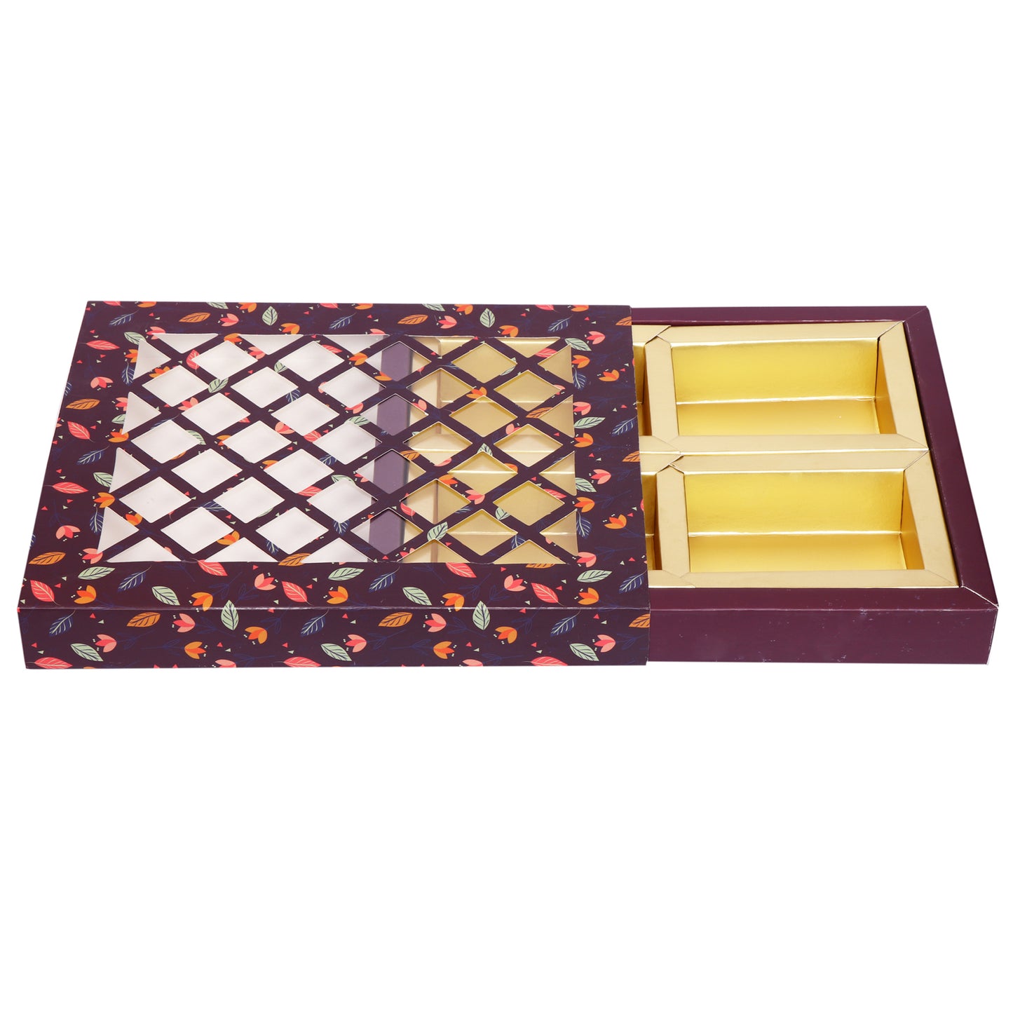 Net Pattern 4 Dryfruit Folding Box - Purple