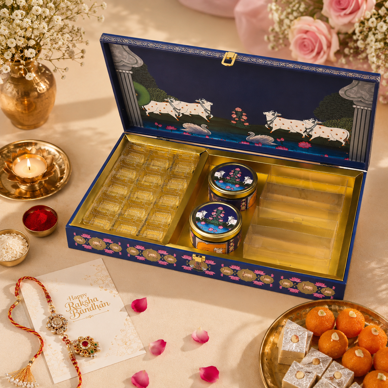 Premium Wooden Rakhi Gift Box | Luxury Raksha Bandhan Hamper Box