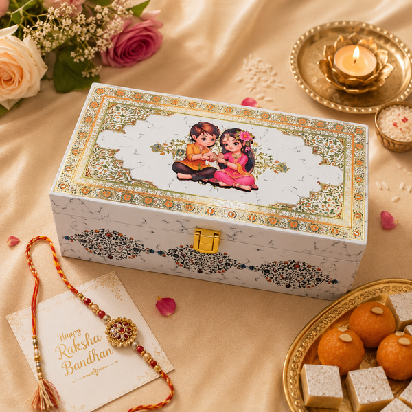 Designer Rakhi Wooden Gift Box | Luxury Festive Packaging Box